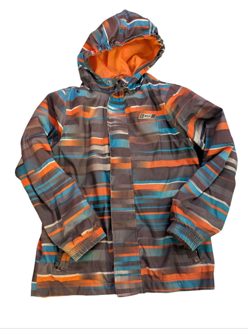 Kids Hooded Raincoat – Striped Orange & Teal